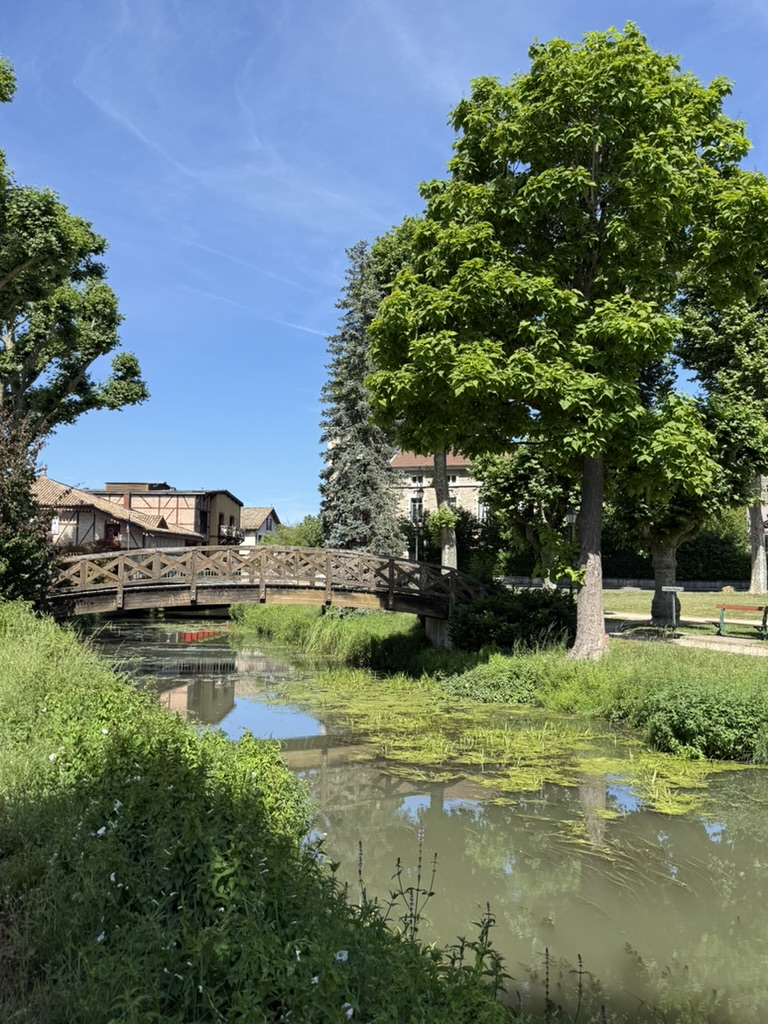 La passerelle de bois de Vonnas sous les frondaisons
